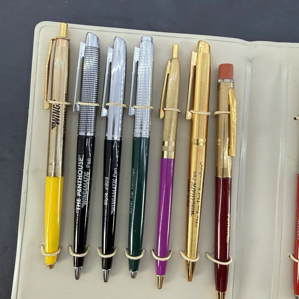 Vintage Wings Advertising Pen Collection in Organizer Case 14 Promotional Pens